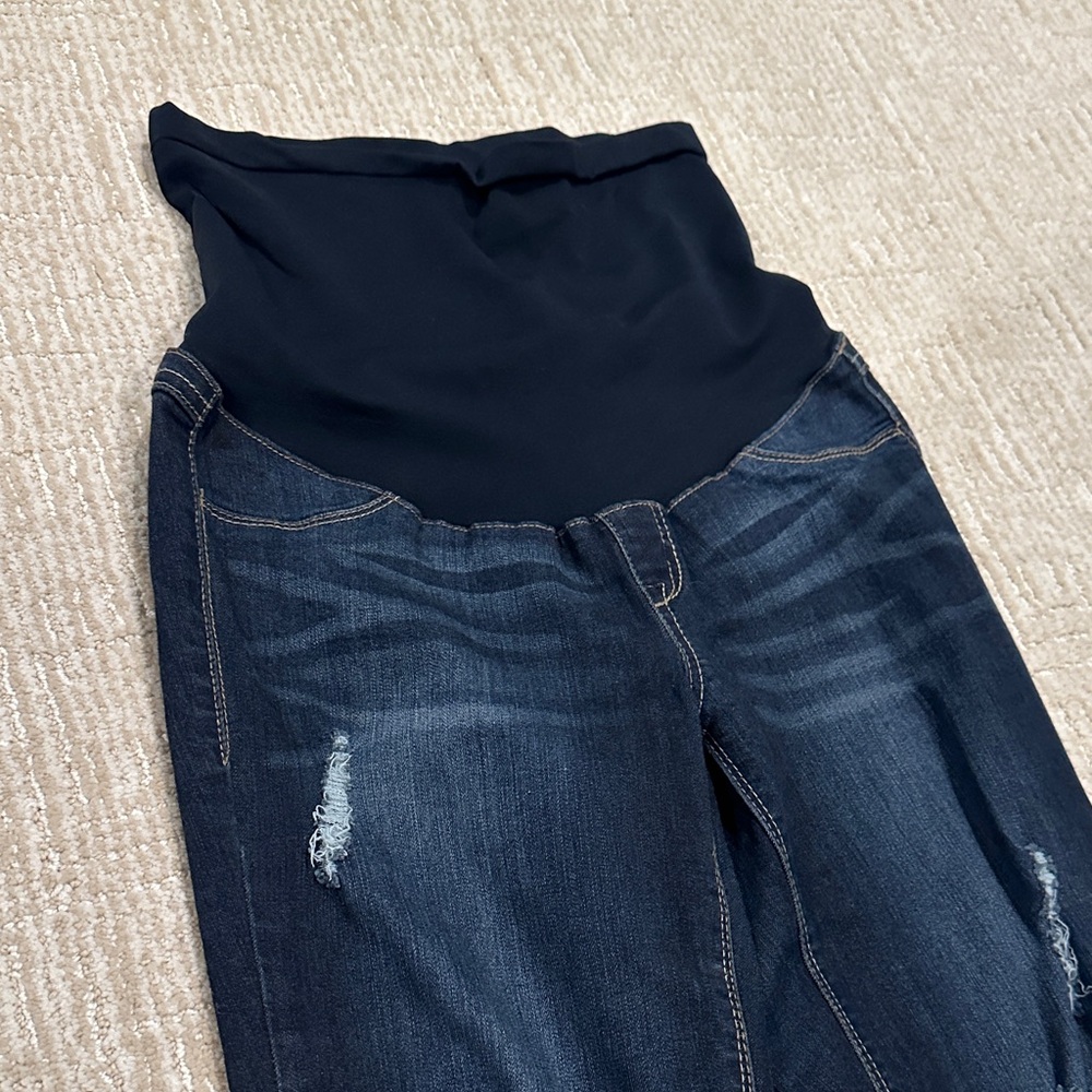 1822 Denim Dark Blue Distressed Maternity Jeans